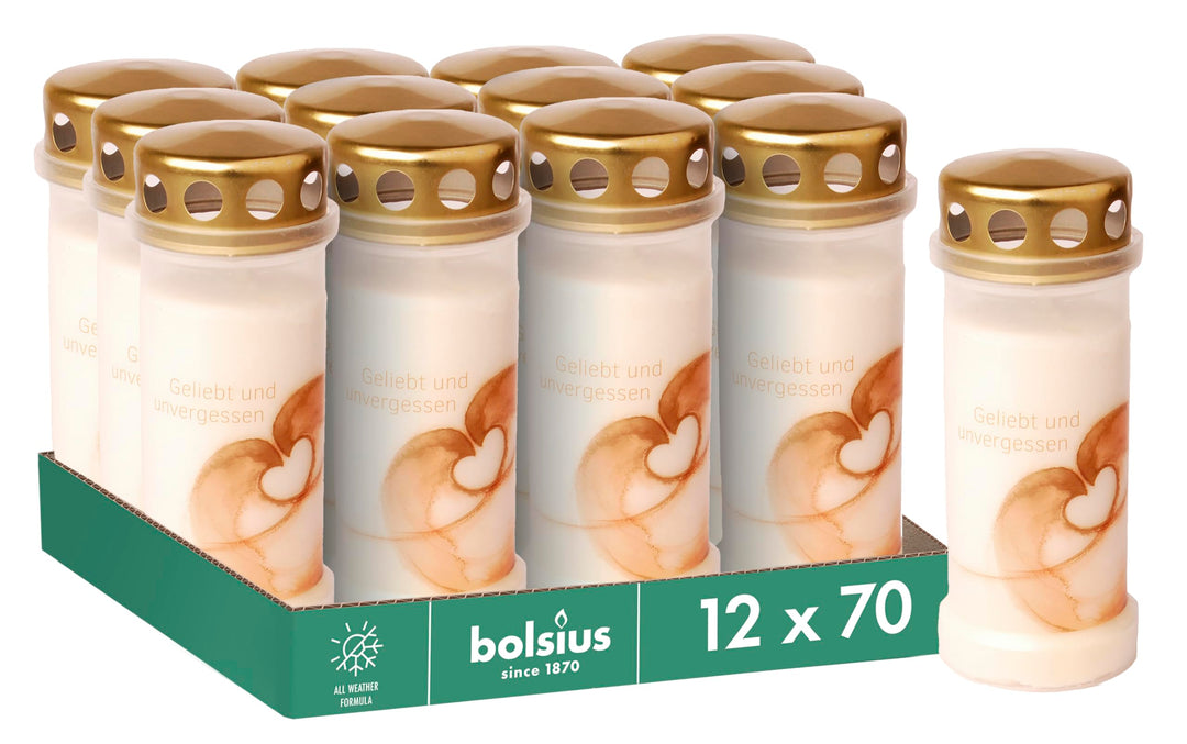 Bolsius Grablicht - Weiss - 12 Stück - Länge Brenndauer 70 Stunden - Trauerkerze & Gedenkstätte Kerz