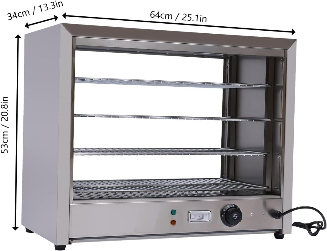800W Warmhaltevitrine 4 Etagen Warmhaltetheke Wärmeschrank Speisenwärmer Warmhaltevitrine Edelstahl