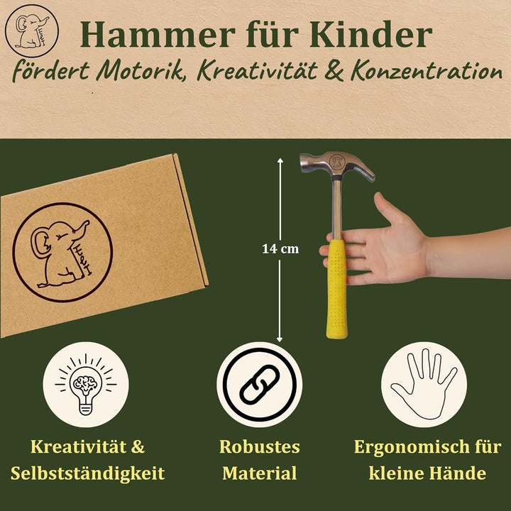 Eli® Kinderhammer + Säge – Echtes Werkzeug für Kinder mit ergonomisch rutschhemmenden Griff – Metall