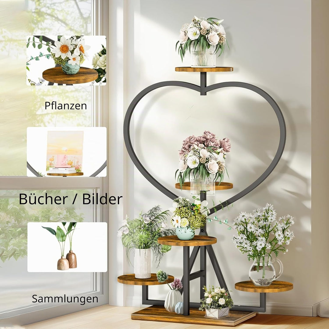 unho Pflanzenständer Herzform, Blumenständer Blumentreppe mit 5 Ablagen, Pflanzenregal Mehrstöckig B