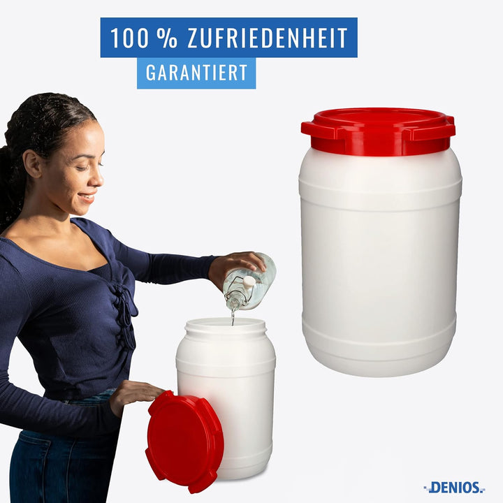 DENIOS® Weithalsfass WH 20, aus Polyethylen (PE), 20 Liter Volumen, weiss/rot, maximal sicher, 20 Li