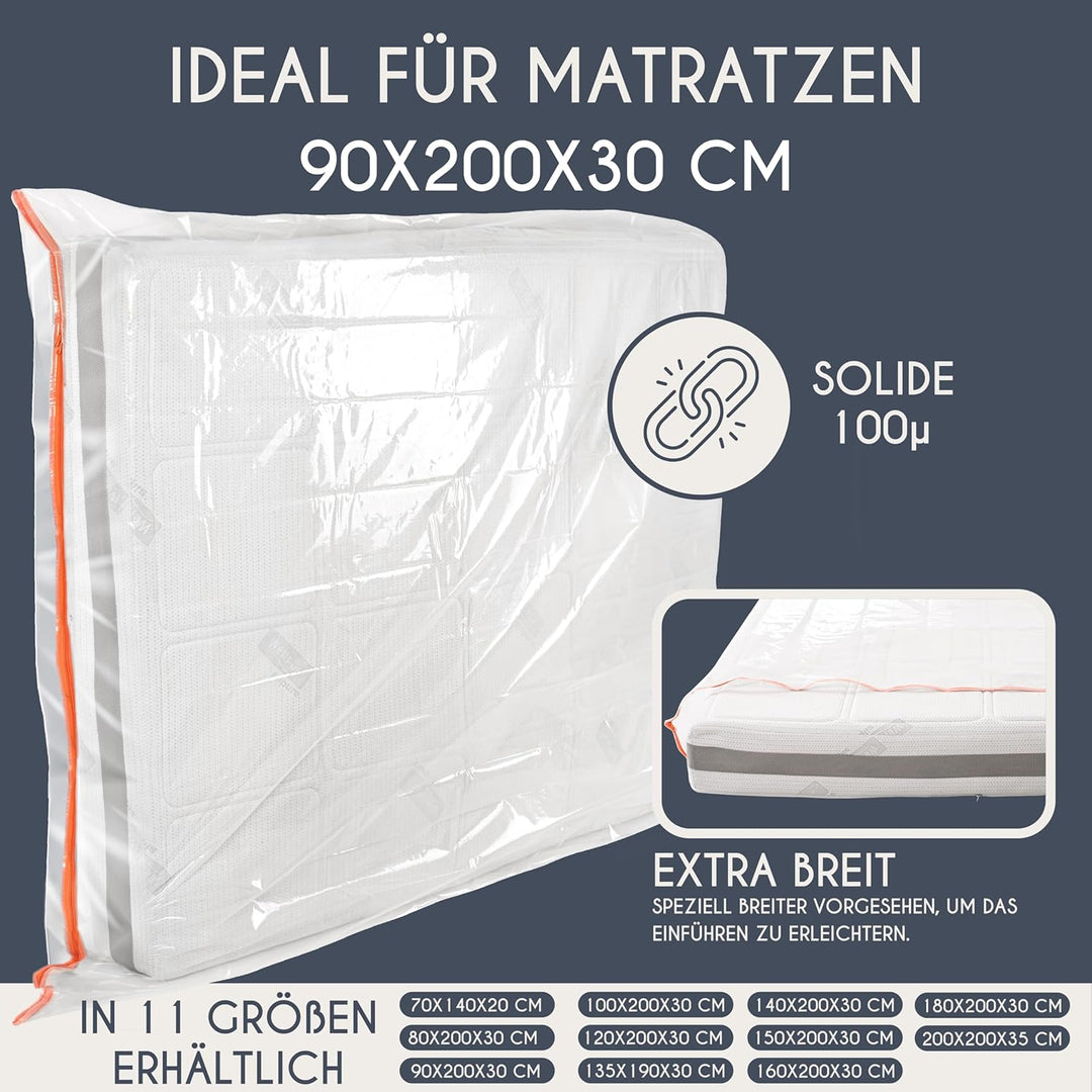 Dreamzie - Matratzenhülle 90x200cm x30cm aus Kunststoff - Aufbewahrungstasche für Matratzen -Schutz