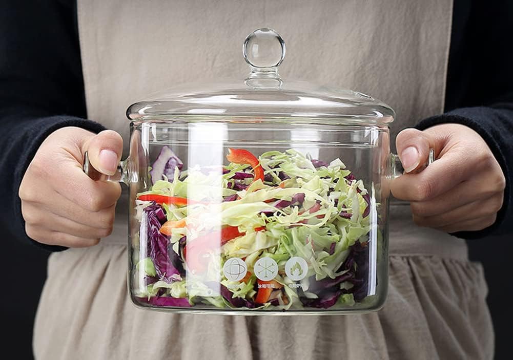 1.5L Glastopf zum Kochen, hochtemperaturbeständiger transparenter Glas Suppentopf mit Doppelgriff un