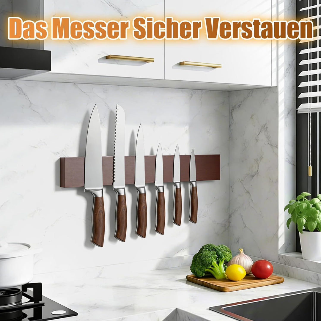 Messerblock Magnetisch 40 cm, Magnetleiste Messer aus Holz mit Supermagneten Und 2 Haken, Messerbloc