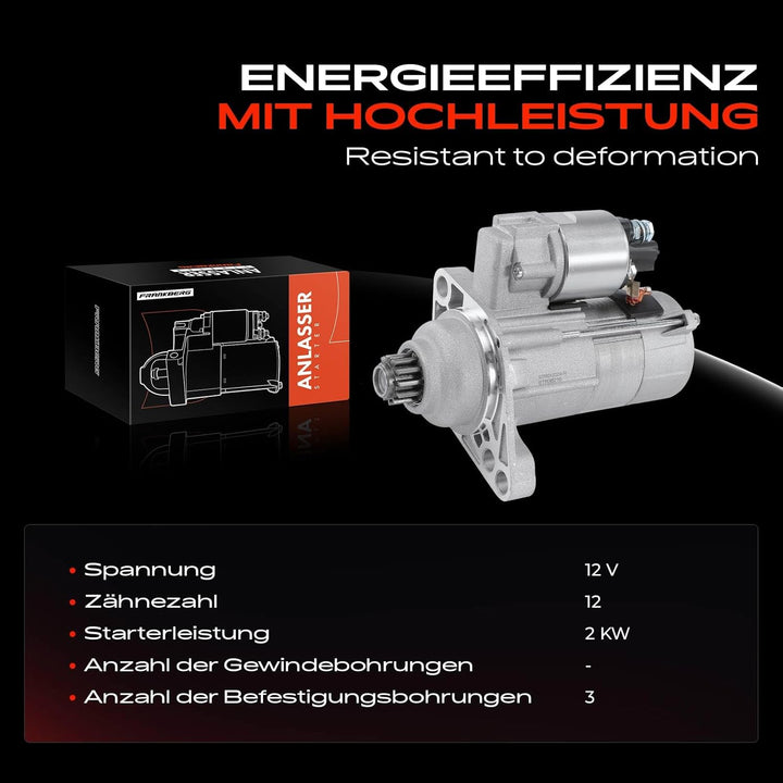 Frankberg Anlasser Starter 2,0 KW Kompatibel mit A1 8X1 8XK 1.6L 2010-2015 A3 8P1 1.6L 2009-2012 Alt