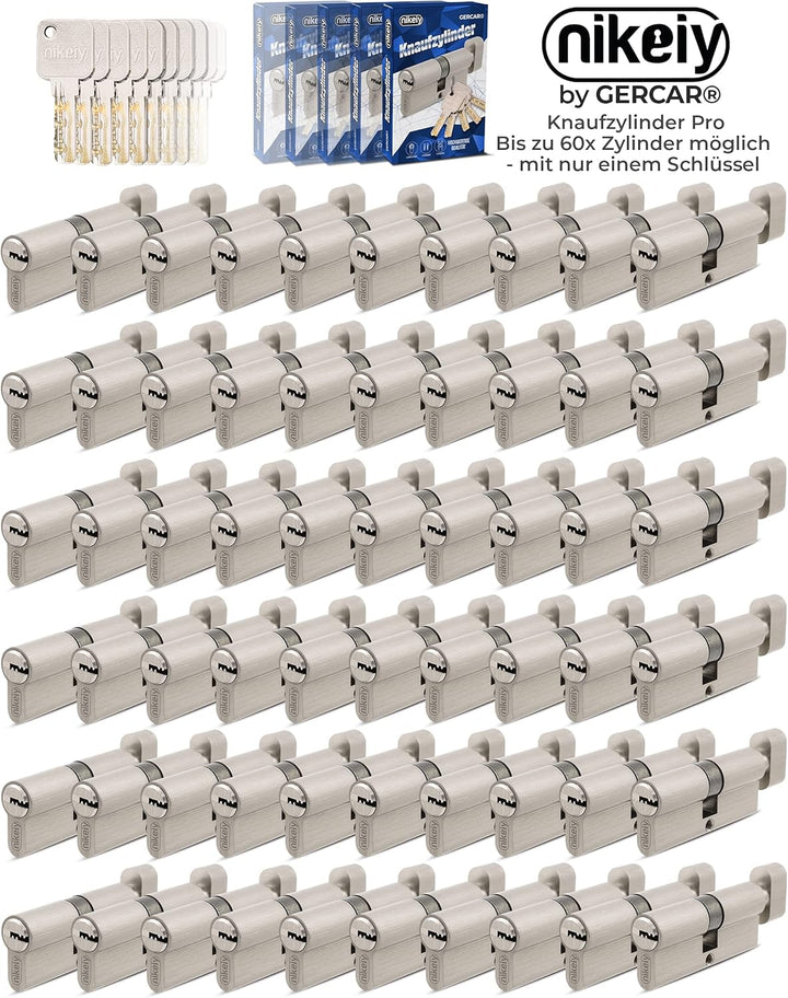 GERCAR Pro Gleichschliessend 6 Knaufzylinder 30/30 Set 6x Schliesszylinder mit Knauf inkl. 30 Schlüs