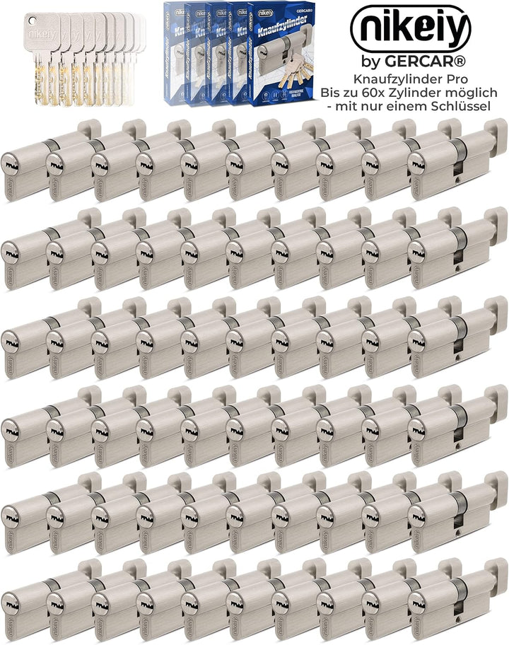 GERCAR Pro Gleichschliessend 3 Knaufzylinder 30/30 Set 3x Schliesszylinder mit Knauf inkl. 15 Schlüs