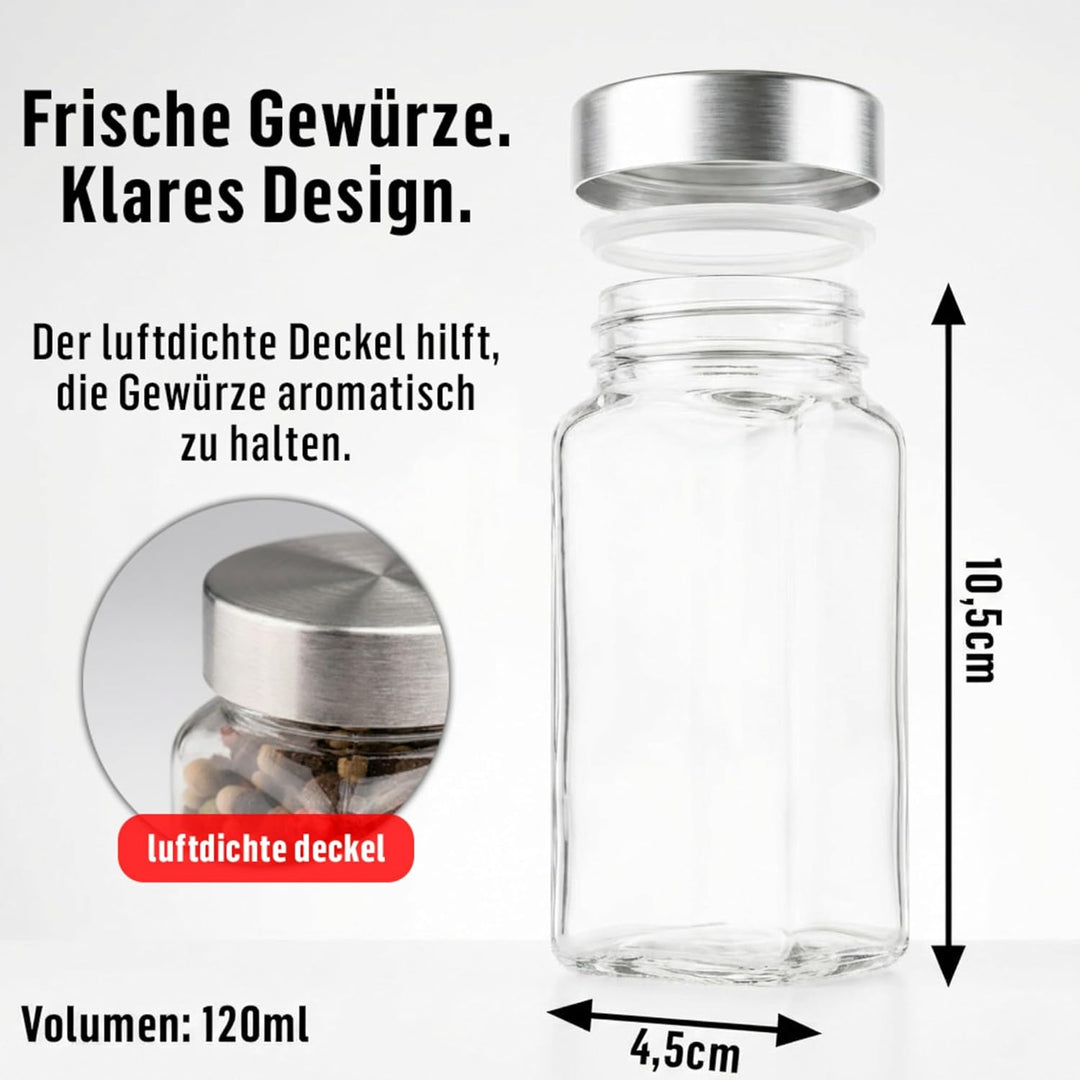 Gewürzgläser Eckig mit Gewürzetiketten - Deco haus Gewürzgläser mit Streueinsatz 24er Set - Gewürzdo