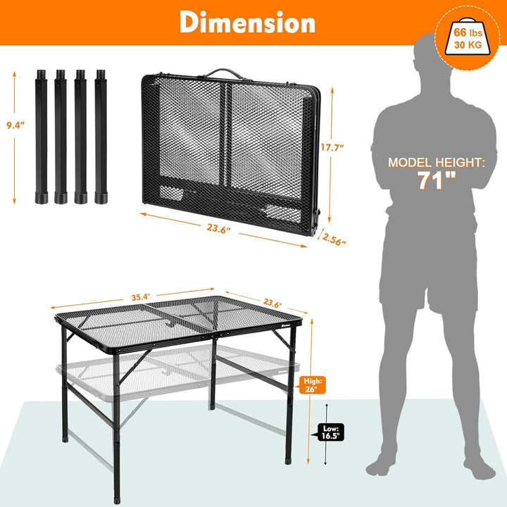 E EASTSTORM Campingtisch Klappbar 90×60cm，Gartentisch，Grilltisch mit Metallgitterplatte，Leicht und T