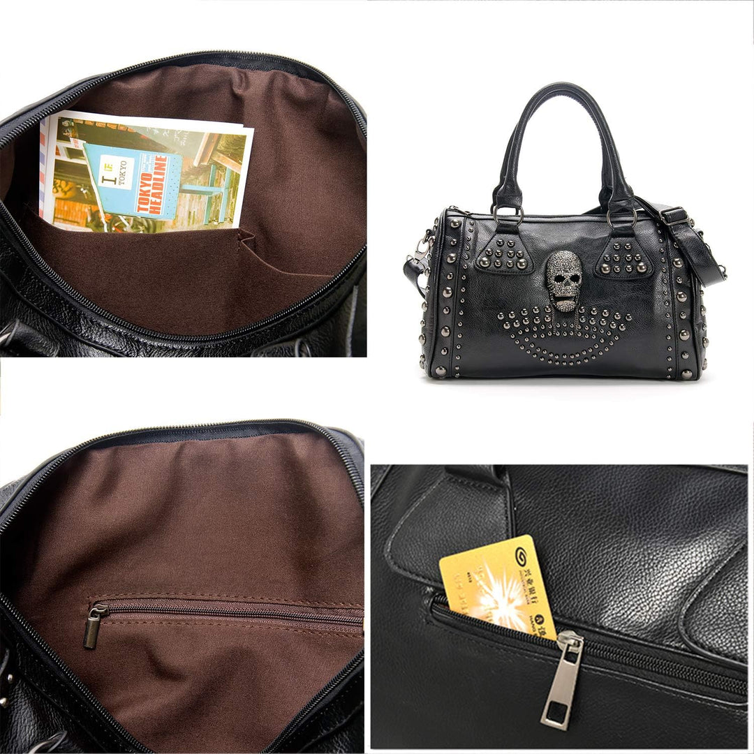 Frauen Mode Nieten Handtasche Geldbörse Leuchtende Leinwand Punk Tote mit Schultergurt Crossbody Tas