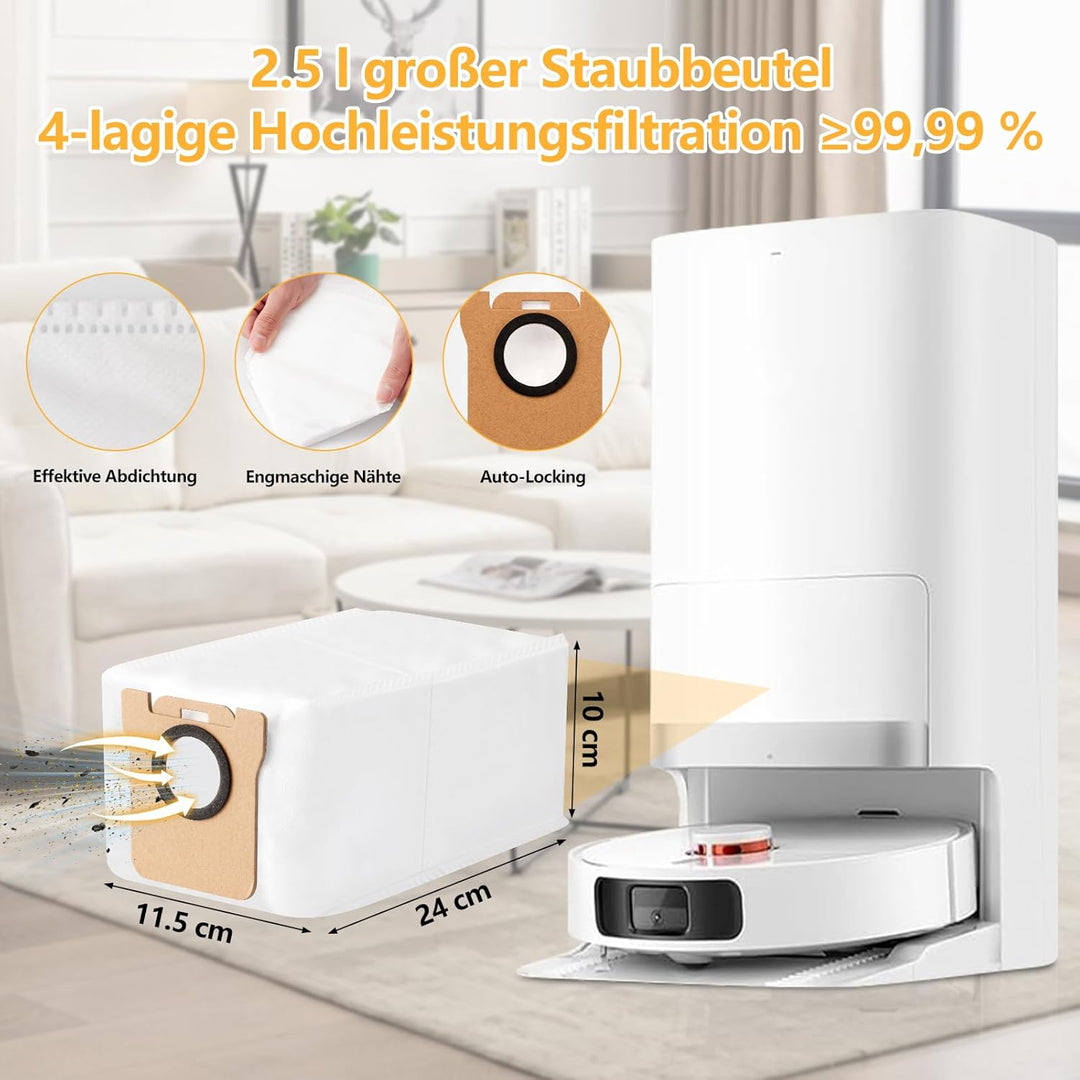 25 Stück Zubehör für Xiaomi X20 Plus / X10 Plus Saugroboter, Ersatzteile für Xiaomi X20, 6 Staubbeut