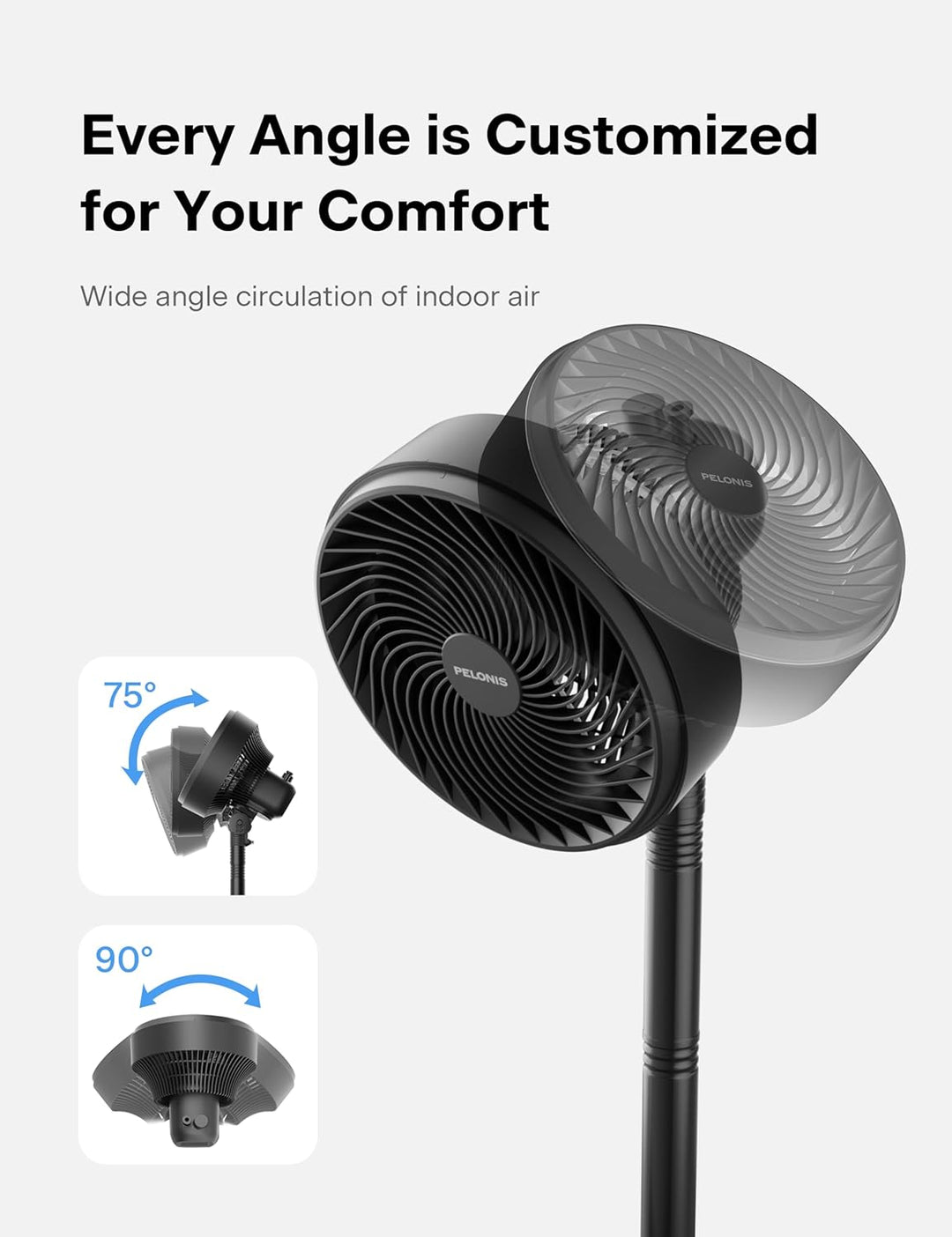 Pelonis 4 fach Höhenverstellbarer Säulenventilator Ultra Leiser Oscillierender Ventilator mit 90° Sc