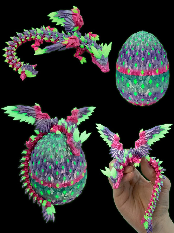 3D Drachenei mit Drache & Nachtleuchten Effekt - 3D Drache mit Flügeln, UV-aktiviertes Leuchten im D