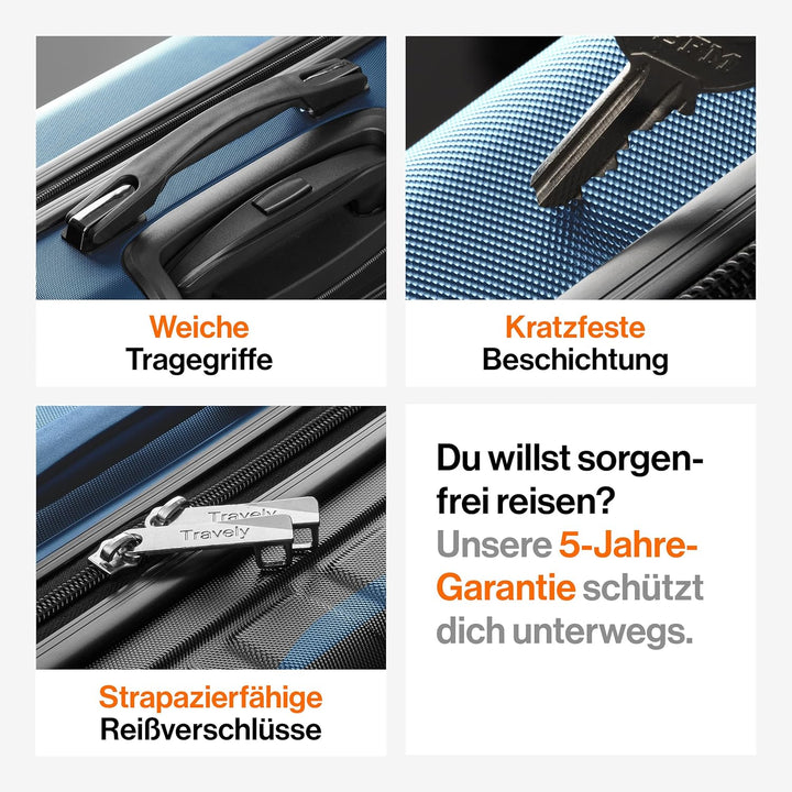 Travely Premium Handgepäck Koffer 55x40x20cm - passend für Ryanair, Lufthansa, Eurowings und co. I 3