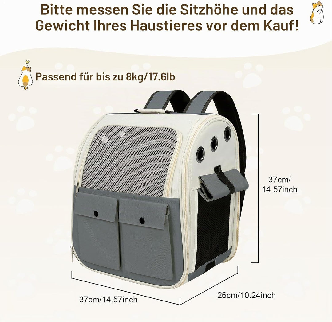 Haustier Rucksack für Katzen &amp; Kleine Hunde,Atmungsaktiver Tragbare Katzenrucksack mit Sichtfenster,