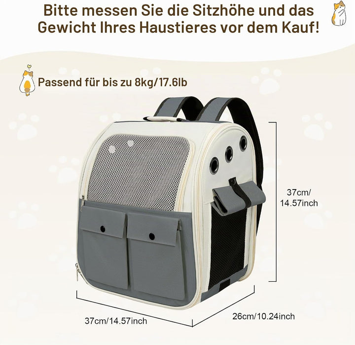 Haustier Rucksack für Katzen &amp; Kleine Hunde,Atmungsaktiver Tragbare Katzenrucksack mit Sichtfenster,