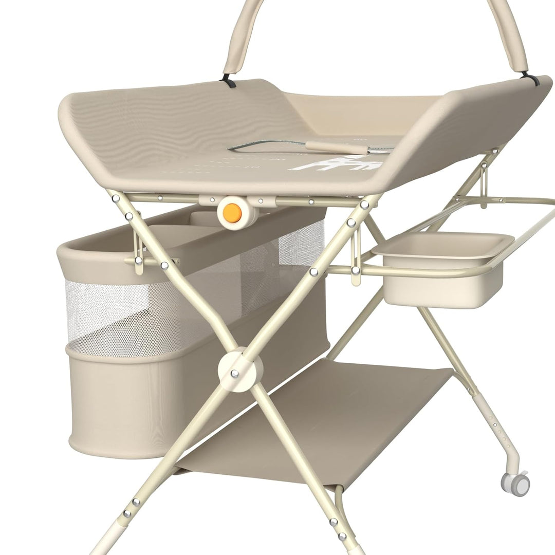 Klappbare Wickelkommode, Baby Wickelkombi, mobiler Wickeltisch mit Wickelauflage und Ablagefächern,
