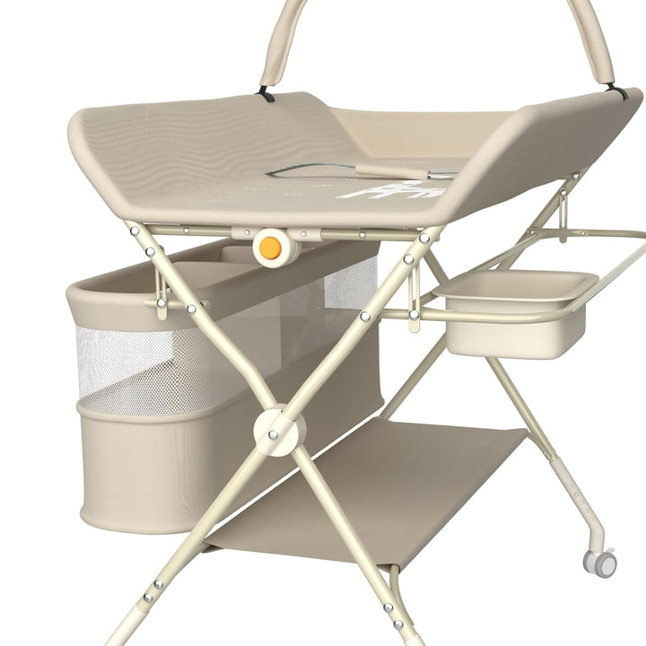 Klappbare Wickelkommode, Baby Wickelkombi, mobiler Wickeltisch mit Wickelauflage und Ablagefächern,