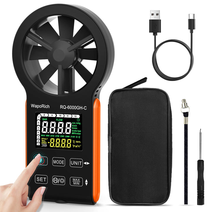 CFM Anemometer Windmesser mit Touchscreen, WapoRich Wiederaufladbares Luftstrommessgerät 0~999900 CF