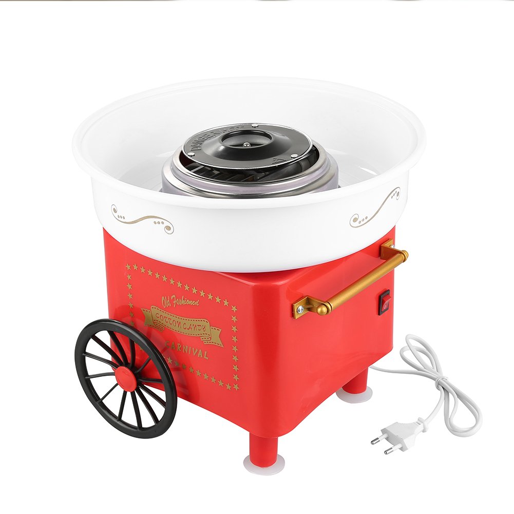 Elektrische Zuckerwattemaschine mit Wagen für Partys und Veranstaltungen, 500 W, Rot, Rot