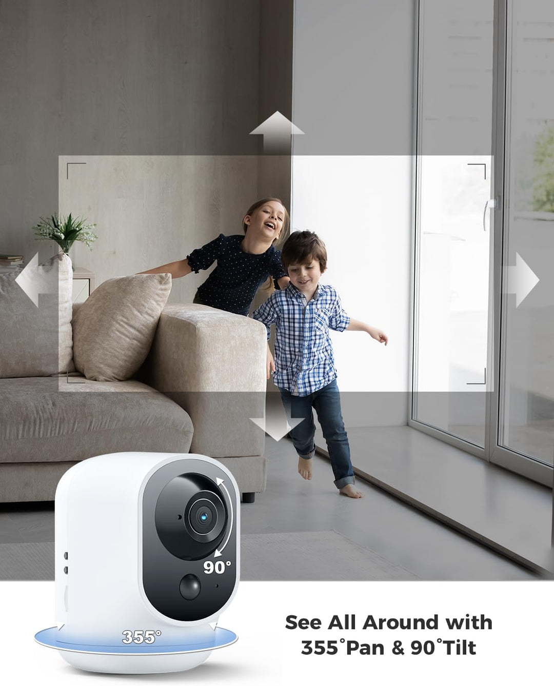 COCOCAM 2PCS 2K Überwachungskamera Innen WLAN mit 5200mAh Akku, kabelloser 355°P 90°T, Baby Monitor