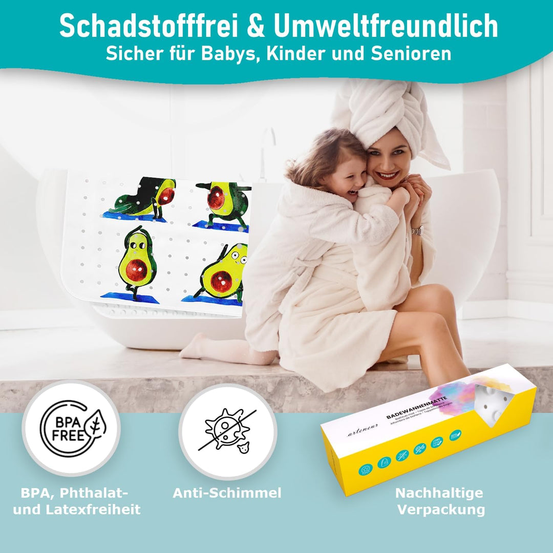 Badewannenmatte 100x40 cm Avocado | Badematte rutschfest | Inkl. Aufhängung | Schimmelresistent | Ma