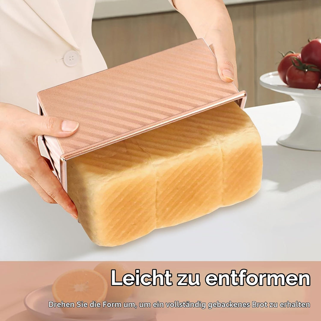 2 PCS Brotbackform mit Deckel, Toastbrot Backform mit Deckel, Antihaft Toastbrotform Backform Set Zu