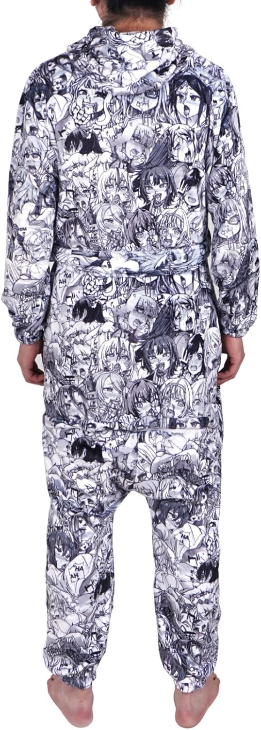 CoolChange Ahegao Kigurumi mit Manga Gesichtern I Anime Pyjama mit Taschen und Kapuze | Grösse: S-XL
