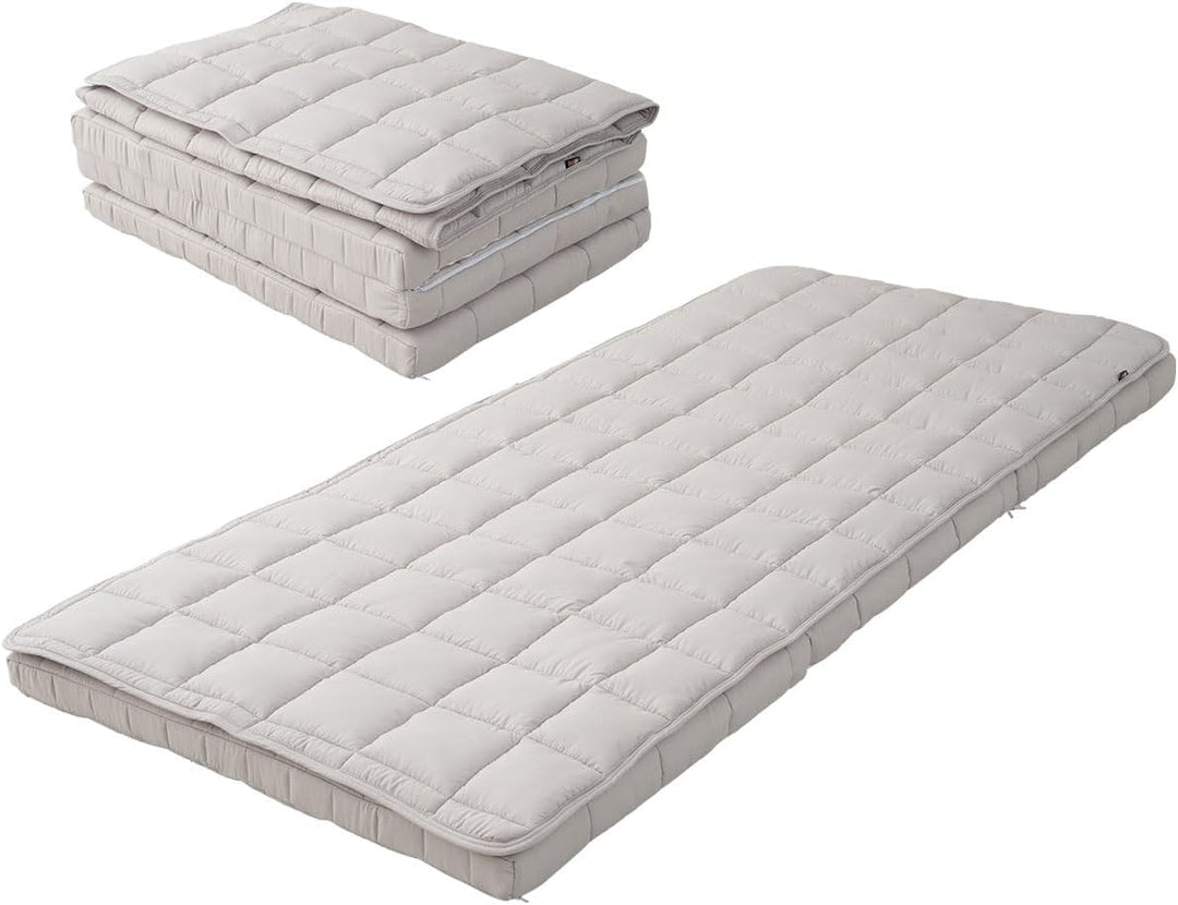 EMOOR Japanische Dreifach Gefaltete Futon-Matratze Machi mit Matratzenauflage 90 x 202 cm Grau, Zwic