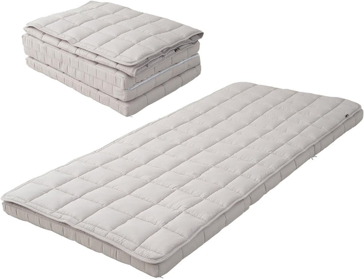EMOOR Japanische Dreifach Gefaltete Futon-Matratze Machi mit Matratzenauflage 90 x 202 cm Grau, Zwic