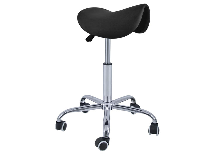 QUIRUMED Pony-Hocker mit 5 Rädern, Chromgestell, Schwarze Farbe, Kunstlederpolsterung, höhenverstell