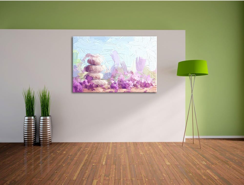 Pixxprint Lavendel Spa-Stillleben Kunst Pinsel Effekt, Format: 100x70 auf Leinwand, XXL riesige Bild