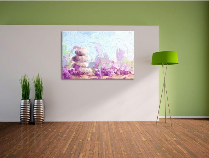 Pixxprint Lavendel Spa-Stillleben Kunst Pinsel Effekt, Format: 100x70 auf Leinwand, XXL riesige Bild