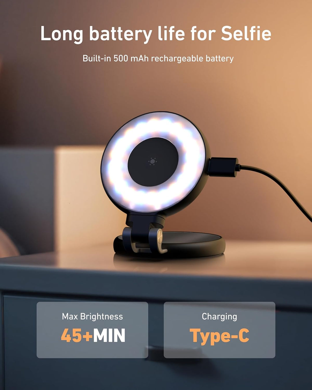 TELESIN C03 Magnetische Selfie-Licht, Handy-Licht kompatibel mit Magsafe, CRI97 360° LED Selfie Ring
