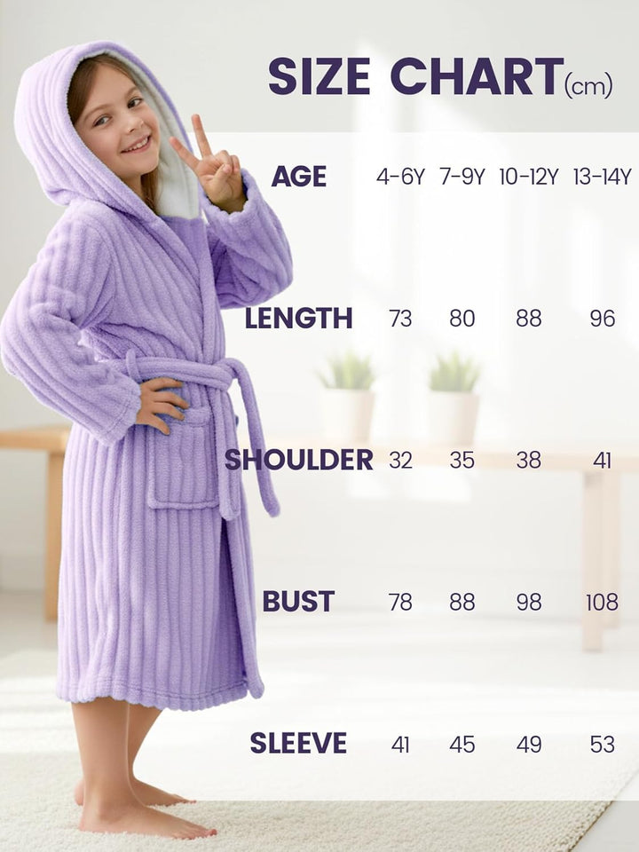JiAmy Kapuzen Bademantel für Mädchen Flauschiger Fleece Plüsch Langer Schlafmantel Kinder Lila 4-6 J