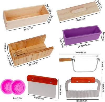 UHAPEER DIY Seifen Silikonform Set 9 Stück, Praktische Verstellbar Holz Seifenschneider Kit, Seifenh