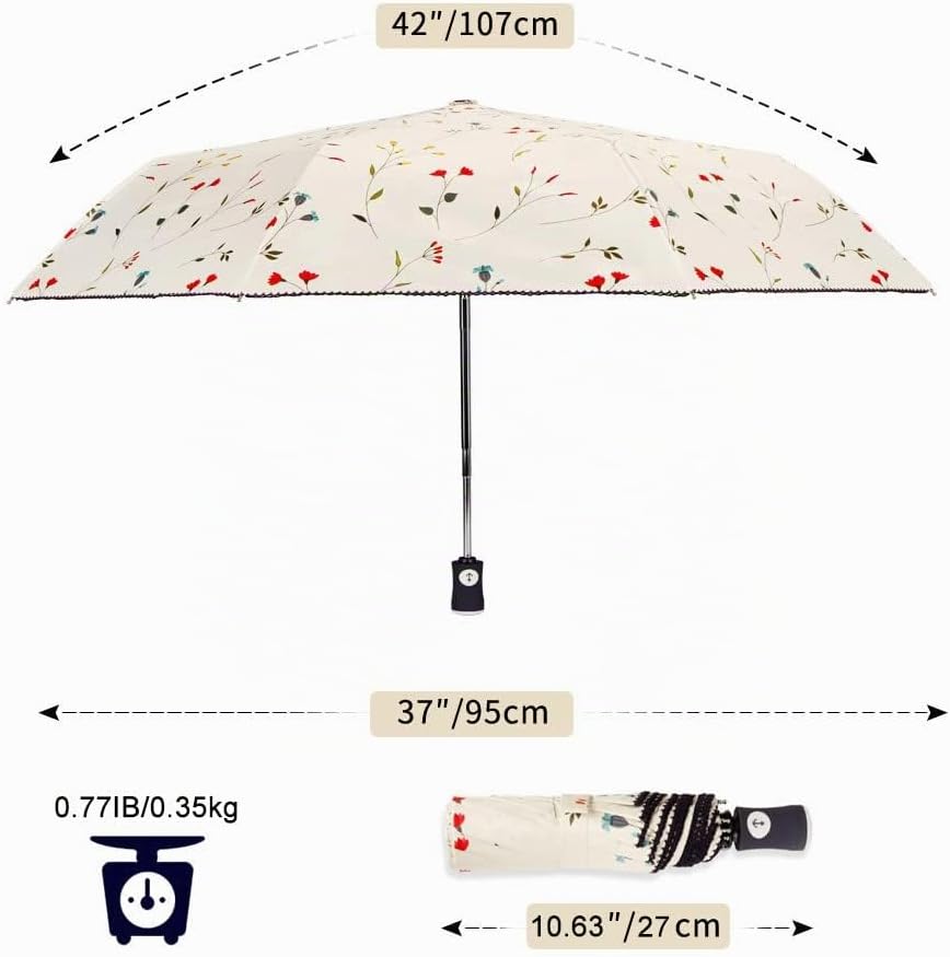 CUBY Regenschirm, Sonnenschirm, Freien Uv-Schutz Damen Automatik Faltschirm Winddicht Regenfest, Min
