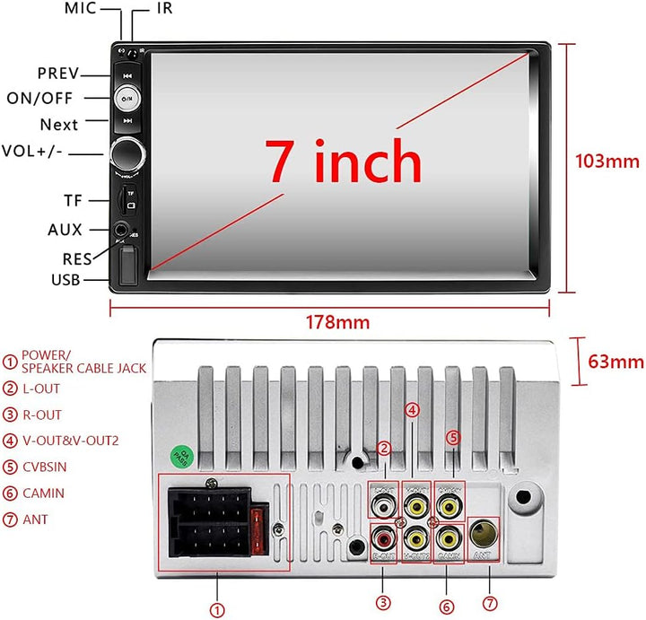 Podofo Doppel Din Autoradio mit Bluetooth, 7 Zoll Touchscreen Autoradio MP5 Player Unterstützung FM-
