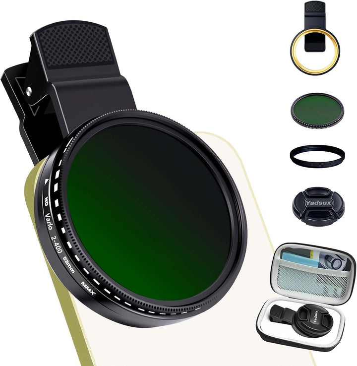 52mm Variabler ND2-ND400 Filter für Smartphone, schwarz, mehrschichtiges optisches Glas, wasserdicht