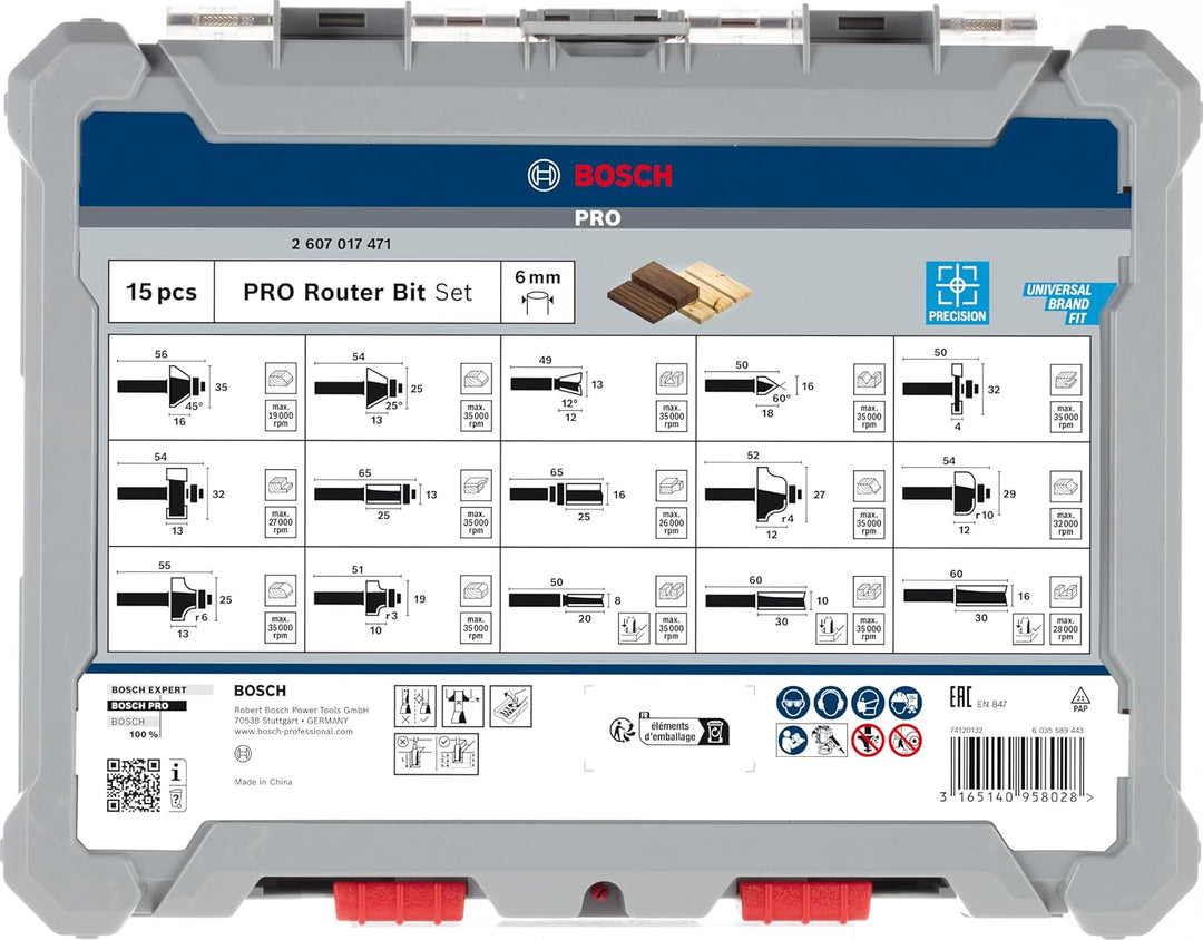 Bosch Professional 15tlg. Fräser Set (für Holz, für Oberfräsen mit 6 mm Schaft) Fräser Set 15 tlg 6