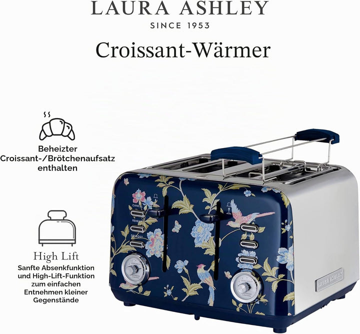 VQ Laura Ashley 4-Scheiben-Toaster Mit Einstellbaren Heiz-, Auftau- Und Aufwärmmodi - Edelstahl Vint