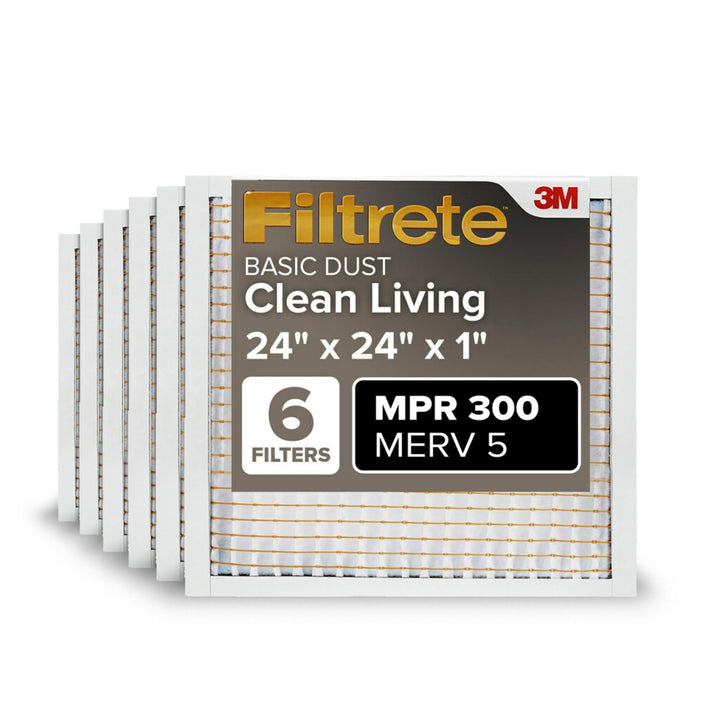 Filtrete 24x24x1, AC Ofenluftfilter, MPR 300, Clean Living Basic Dust, 6er-Pack (genaue Masse 23,81