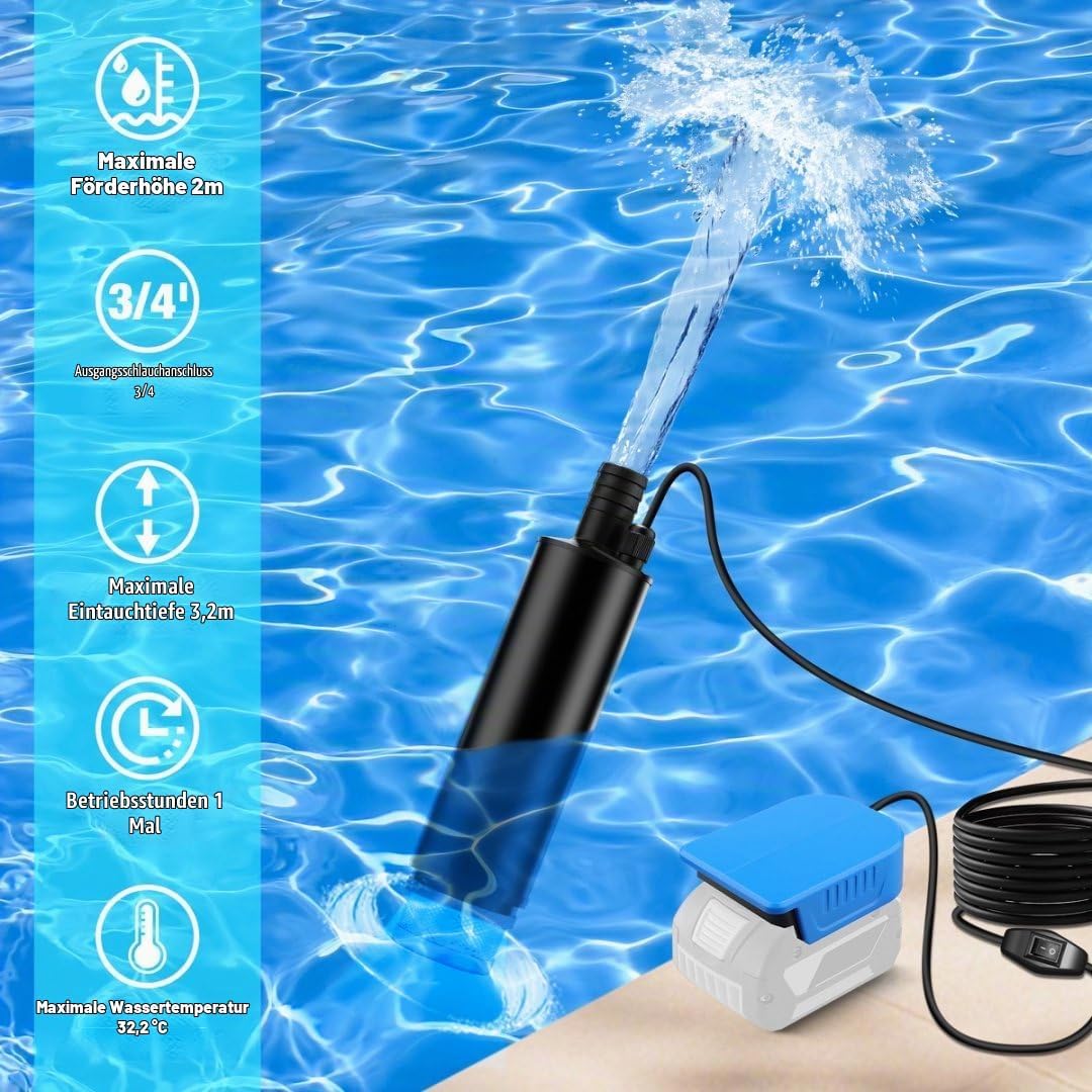 Tauchpumpe für Bosch GBA 18V Akku, Mini-Wasserpumpe, Absaugpumpe,Poolpumpen für Keller,Pool,Gartenbe