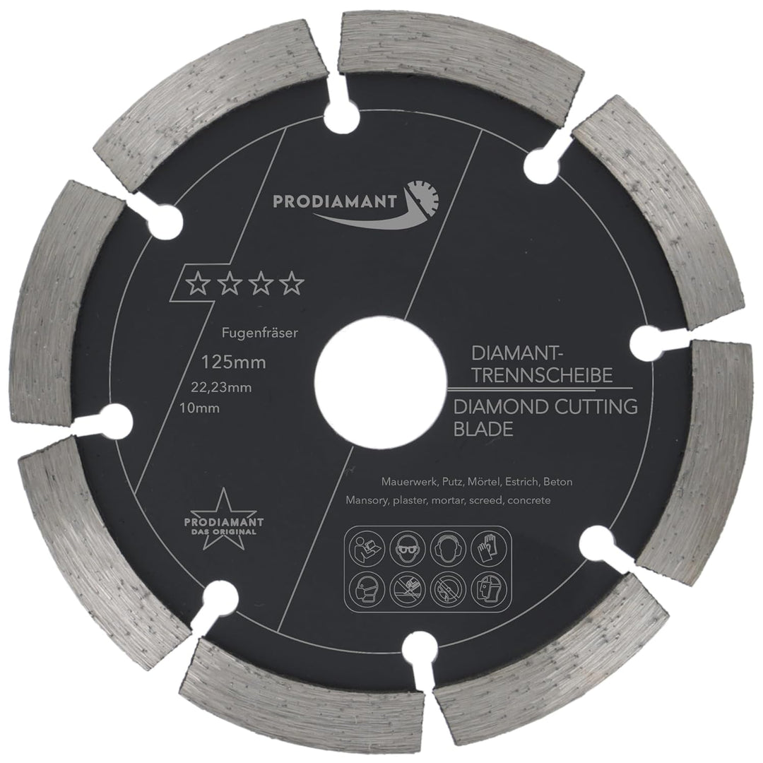PRODIAMANT Fugenfräser ø 125 mm Breite 10mm für Mörtel Beton Mauerwerk und Putz 10mm Diamantsegment