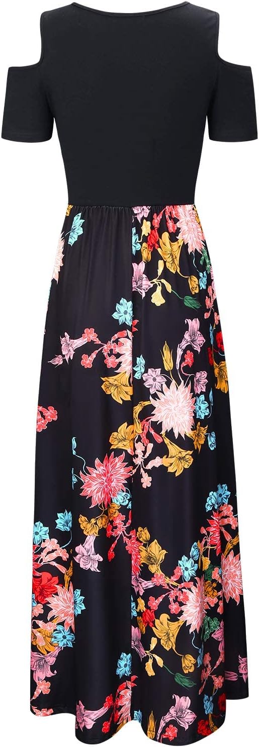 STYLEWORD Sommerkleid Damen Lang Maxikleid Sommer Elegant Freizeitkleid Kurzarm Kleider mit Taschen