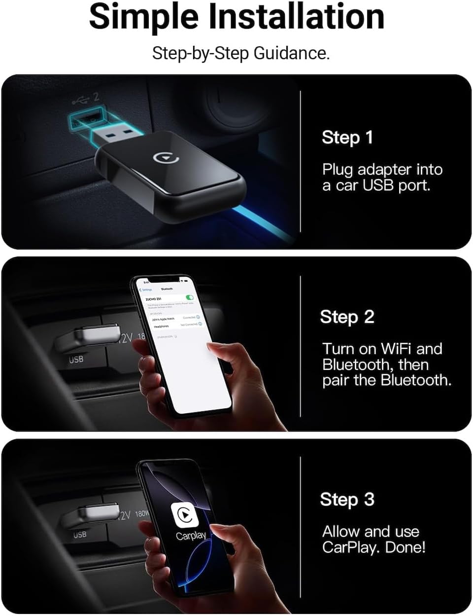 Wireless CarPlay Adapter& Android Auto,Kabelloser USB-Dongle für Autos,Plug & Play, Schnelle Stabile