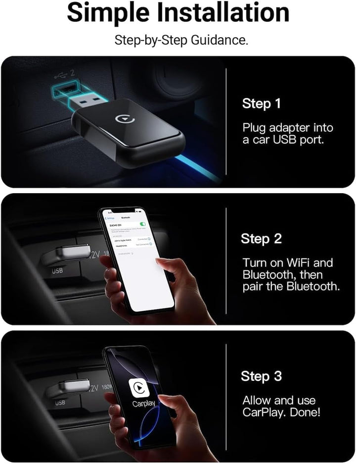 Wireless CarPlay Adapter& Android Auto,Kabelloser USB-Dongle für Autos,Plug & Play, Schnelle Stabile
