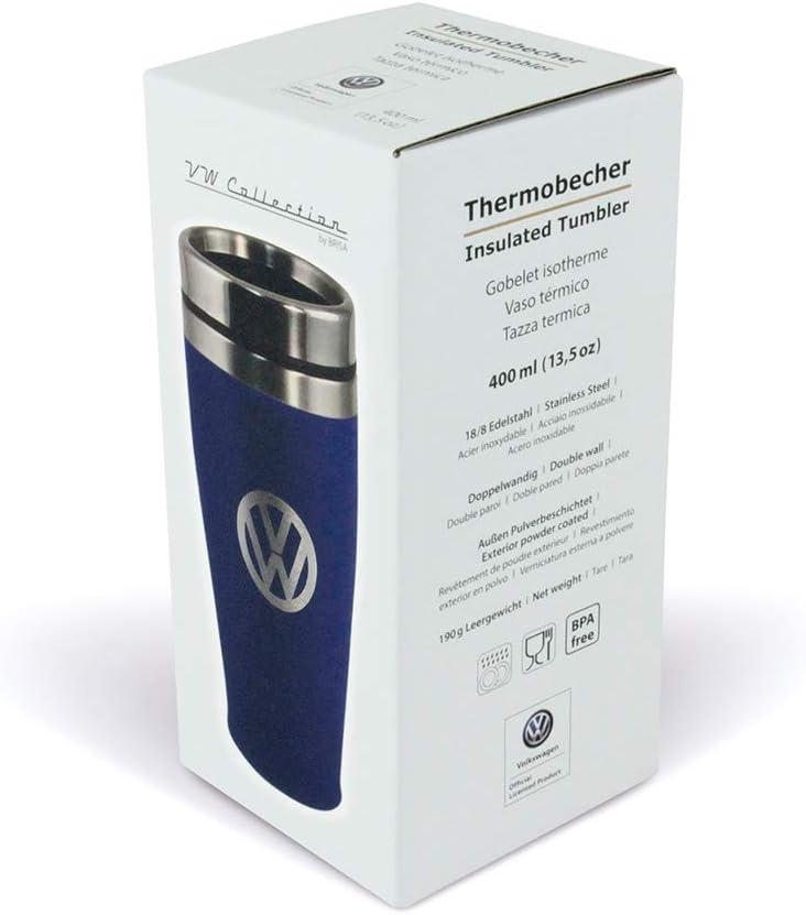 BRISA VW Collection - Original Volkswagen Isolierter Edelstahl Thermo-Becher (Doppelwandig/450ml/Bla