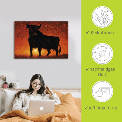 Artland Leinwandbild Wandbild Bild auf Leinwand 70x50 cm Wanddeko Stier Tiere Spanien Stierkampf Kat