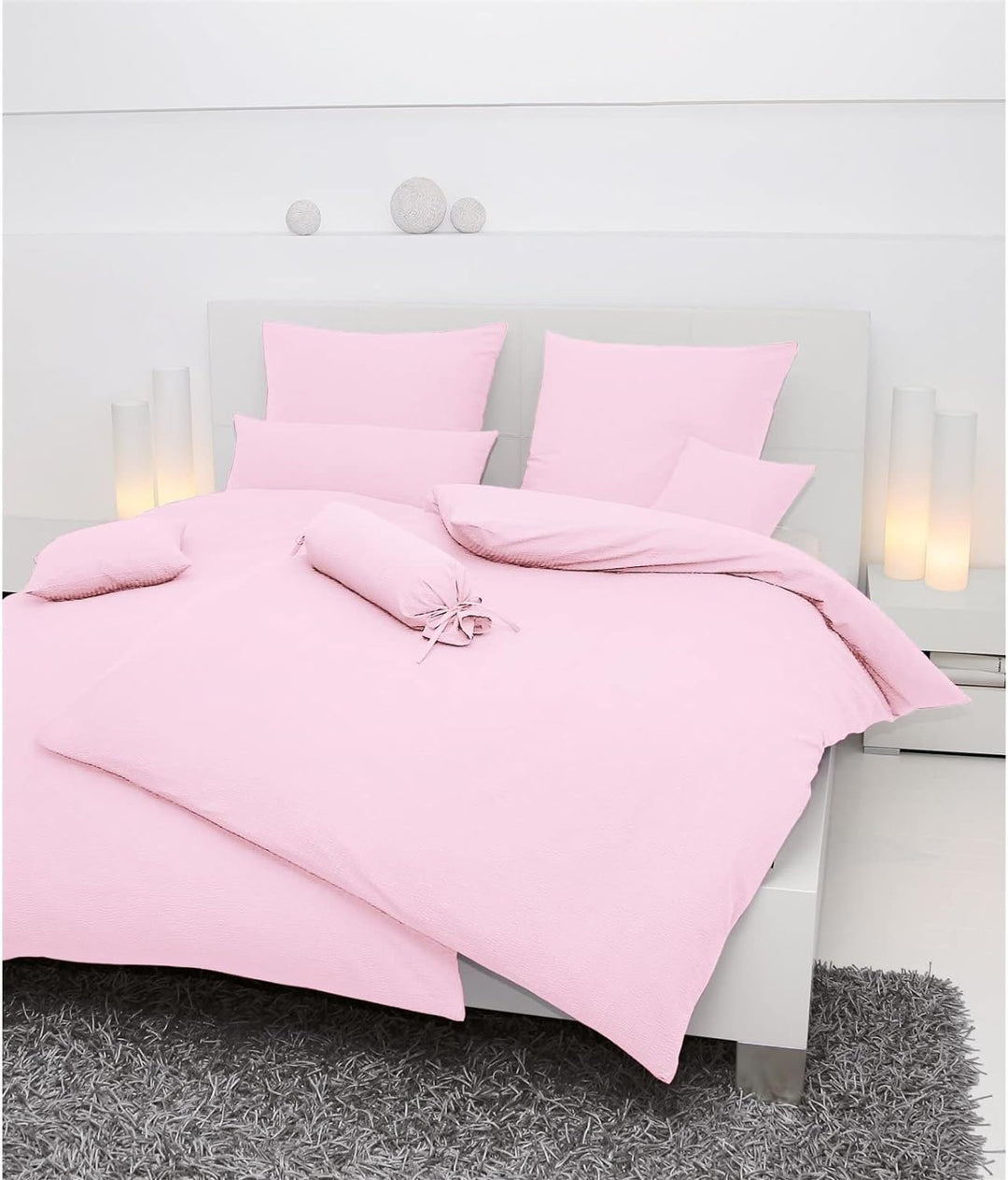Janine Bettwäsche Seersucker Uni Piano 135x200 cm inklusive Kissenbezug 80x80 cm zartrosa 135x200 cm